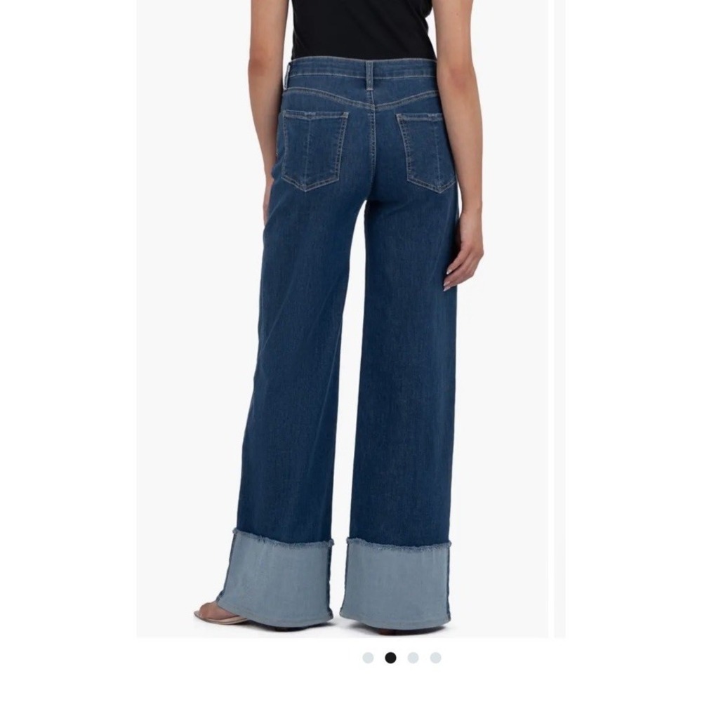 KUT Margo Womens 12 Cuffed Pintuck Wide Leg Jeans High Rise Patchwork 70's Style - Picture 12 of 16
